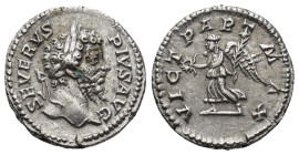 Septimius Severus. A.D. 193-211. AR Denarius (3.7 Gr. 18mm.). Rome. 
Laureate head of Septimius Severus right 
Rev. Victory advancing left, holding wr...