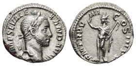 Severus Alexander (222-235 AD) AR Denarius (3.3 Gr. 18mm.) Rome 
Laureate, draped and cuirassed bust right.
 Rev. Sol radiate, standing left, raising ...