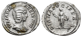 JULIA DOMNA (Augusta, 193-217). AR Denarius. (2.9 Gr. 19mm) Laodicea. 
 Draped bust right. 
Rev. Diana standing left, with crescents on shoulders and ...