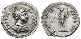 Geta, as Caesar, 198-209. Denarius (Silver, 20mm, 3.5 g), Rome, 199. P SEPT GETA CAES PONT Bare-headed, draped and cuirassed bust of Geta to right, se...