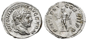 Caracalla (AD 198-217). AR denarius (20mm, 4.4 g). Rome, AD 213. ANTONINVS PIVS AVG GERM, laureate head of Caracalla right / P M TR P XVI COS IIII P P...