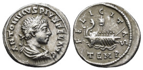 Elagabalus AR Denarius, (19mm, 3.0 g) (218-222 AD). AR Denarius (), Antioch. Obv. ANTONINVS PIVS FEL AVG, Laureate, draped and cuirassed bust to right...