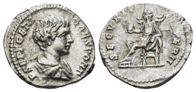 Geta. As Caesar, A.D. 198-209. AR denarius (18mm, 3.4 g). Rome, under Septimius Severus, A.D. 200-205. P SEPT GETA CAES PONT, bareheaded and draped bu...