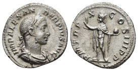 Severus Alexander AR Denarius. (19mm, 2.9 g) Rome, AD 230. IMP SEV ALEXAND AVG, laureate head right, slight drapery on left shoulder / P M TR P X COS ...