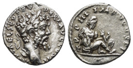 Septimius Severus AR Denarius. (16mm, 3.1 g) Rome, AD 195. IMP CAE L SEP SEV PERT AVG COS II, laureate head right / TR P III IMP V COS II, captive wea...