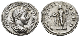 SEVERUS ALEXANDER (222-235). Denarius. (20mm, 3.08 g) Rome. Obv: IMP C M AVR SEV ALEXAND AVG. Laureate, draped and cuirassed bust right. Rev: P M TR P...