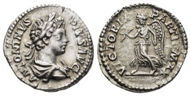 Caracalla. A.D. 198-217. AR denarius (18mm, 3.4 g). Rome mint, struck A.D. 202. ANTONINVS PIVS AVG, laureate, draped, and cuirassed bust right / VICTO...