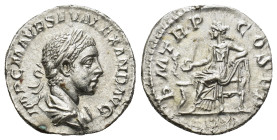 Severus Alexander AD 222-235. Rome Denarius AR (18mm, 3.0 g). IMP C M AVR SEV ALEXAND AVG, laureate and draped bust right / P M TR P COS P P, Salus se...