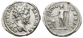 Septimius Severus. A.D. 193-211. AR denarius (19mm, 3.4 g). Rome, A.D. 201/2. SEVERVS AVG PART MAX, laureate head of Septimius Severus right / RESTITV...