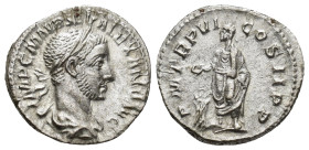 Severus Alexander AR Denarius. (19mm, 3.31 g) Rome, AD 222-235. IMP C M AVR SEV ALEXAND AVG, laureate and draped bust right / P M TR P VI COS II P P, ...