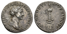 TRAJAN (98-117). Denarius. (18mm, 3.0 g) Rome. Obv: IMP TRAIANO AVG GER DAC P M TR P COS VI P P. Laureate bust right, with slight drapery. Rev: S P Q ...