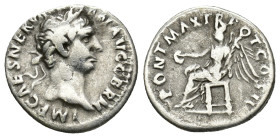 Trajan AD 98-117. Rome AR Denar (3.19 Gr. 17mm.)
Laureate head right 
Rev. Vesta seated left, holding torch and patera.