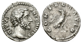 Antoninus Pius Divus (Aurelius 161-180) AR. Denarius, Rome (3.35 Gr. 18mm.)
 Bare head right 
Rev. Eagle standing right, head left,
