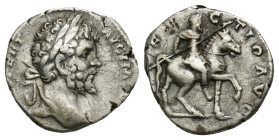 Septimius Severus (193-211). AR Denarius. Rome (3.2 Gr. 16mm.)
Laureate head of Septimius Severus right
Rev. Emperor on horseback right, holding spear...