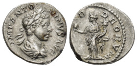 Elagabalus. AD 218-222. AR Denarius (3.23 Gr. 17mm.). Rome
 Laureate and draped bust right 
Rev. Providentia standing left, holding globe and cornucop...