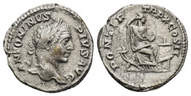CARACALLA. 198-217 AD. AR Denarius (3.44 Gr. 18mm.). Struck 207 AD. 
Laureate head right 
Rev. Securitas seated right, holding sceptre; flaming altar ...