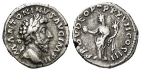 Marcus Aurelius, 161-180. AR Denarius (3.55 Gr. 17mm.), Rome 
Laureate head of Marcus Aurelius to right.
 Rev. Providentia standing left, holding glob...