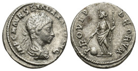 SEVERUS ALEXANDER. (AD 222-235) AR Denarius. (3.9 Gr. 18mm.). Rome.
 Laureate and draped bust of Alejandro Severo on the right
 Rev. Providentia shelf...