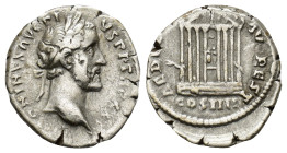 Antoninus Pius AR Denarius. (3.2 Gr. 16mm.) Rome 
 Laureate head right 
Rev. Occtastyle temple of Divus Augustus, statues within; COS IIII in exergue.