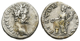 Septimius Severus (193-211 AD), AR Denarius (3.6 Gr. 17mm.)
Laureate head right 
Rev. Fortuna or Pietas standing half left, sacrificing out of patera ...