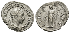 Severus Alexander AD 222-235. AR Denarius (2.4 Gr. 19mm.) Antioch
Laureate, draped, and cuirassed bust right 
Rev. Libertas standing left, holding pil...