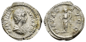 PLAUTILLA, wife of Caracalla, 198-211 AD. AR Denarius (3.1 Gr. 18mm.). 
Draped bust right.
Rev. Pietas standing holding sceptre and child.