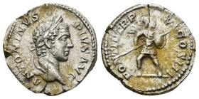 Caracalla AR Denarius. (3.5 Gr. 19mm.) Rome
Laureate head right 
Rev. Mars in fighting stance right holding spear and shield