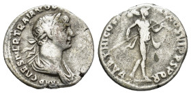 Trajan, 98 - 117 AD AR Denarius (3 Gr. 17mm.) Rome
Laureate head of Trajan right. 
Rev. Mars advancing right carrying spear and trophy