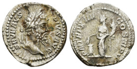 Septimius Severus. AD 193-211 AR Denarius (3.2 Gr. 18mm.). Laodicea
 Struck AD 198-200. Laureate head right 
Rev. Annona standing left, foot on prow, ...