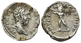 Septimius Severus AD 207-208 AD. AR Denarius (3.8 Gr. 18mm.) Rome 
Laureate head right 
Rev. Jupiter standing right, brandishing thunderbolt and holdi...