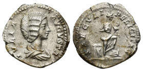 Julia Domna (Septimius Severus, 193-211), AR Denarius (3.2 Gr. 18mm.) Rome 
Draped bust right. 
 Rev. Isis standing right, foot on prow, with the infa...