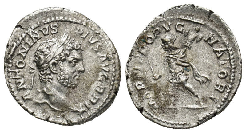 Caracalla AD 198-217. AR Denarius (3.5 Gr. 20mm.) Rome 
Laureate head of Caracal...