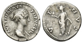 Faustina Junior. Augusta, 147-175. AR Denarius (3.41 Gr. 18mm.) Rome 
Draped bust of Faustina II to right, her hair bound with pearls 
Rev. Venus stan...