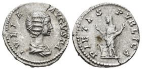 Julia Domna, Augusta, 193-217. AR Denarius (3.48 Gr. 18mm.) Laodicea ad Mare 
Draped bust of Julia Domna to right. 
Rev. Pietas standing front, her he...