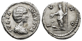 JULIA DOMNA (Augusta, 193-211). AR Denarius (3.38 Gr. 18mm.) Laodikeia. 
Draped bust right. 
Rev. Diademed and veiled Juno standing facing, head left,...