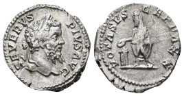 Septimius Severus (193-211). AR Denarius (3.1 Gr. 18mm.) Rome 
Laureate head right. 
 Rev. Severus, veiled, standing left, sacrificing out of patera o...