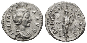 Iulia Maesa AR Denarius, Felicitas reverse Iulia Maesa (218-225 AD). AR Denarius (20mm, 2.7 g), Roma (Rome), 218-222 AD. Obv. IVLIA MAESA AVG, draped ...