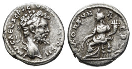 Septimius Severus AR Denarius. (17mm, 3.8 g) Emesa, circa AD 194-195. IMP CAE L SEP SEV PERT AVG COS II, laureate head to right / FORTVN REDVC, Fortun...