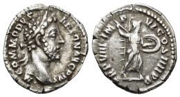 Commodus (AD 177-192). AR denarius (18mm, 2.48 g). Rome, AD 183-184. M COMMODVS ANTON AVG PIVS, laureate head of Commodus to right / P M TR P VIIII-IM...