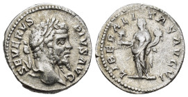 SEPTIMIUS SEVERUS (193-211). Denarius. (18mm, 3.9 g) Rome. Obv: SEVERVS PIVS AVG. Laureate head right. Rev: LIBERALITAS AVG VI. Liberalitas standing l...