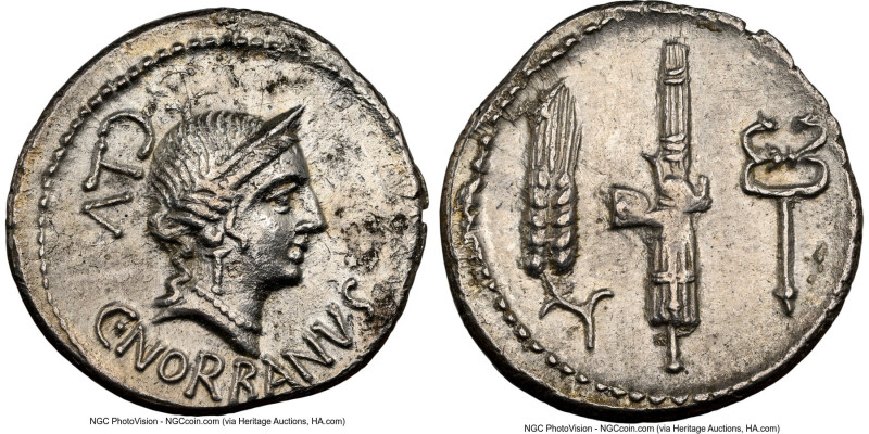 C. Norbanus (ca. 83 BC). AR denarius (19mm, 3.67 gm, 8h). NGC Choice XF 4/5 - 2/...