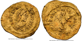 Justinian I the Great (AD 527-565). AV tremissis (16mm, 5h). NGC Choice VF, marks, wavy flan. Constantinople. D N IVSTINI-ANVS PP AVG, pearl-diademed,...