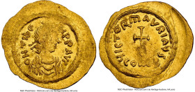 Maurice Tiberius (AD 582-602). AV tremissis (20mm, 6h). NGC Choice VF. Constantinople, ca. AD 583-602. D N TIbЄ-RI PP AVG, pearl-diademed, draped, and...