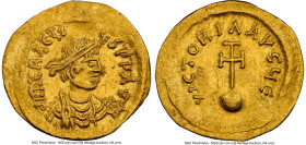 Heraclius (AD 610-641). AV semissis (18mm, 2.14 gm, 7h). NGC Choice XF, clipped, light marks. Constantinople, 4th officina, AD 613-641. d N hЄRACLI-ЧS...