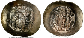 Isaac II Angelus (AD 1185-1195). EL aspron trachy (29mm, 3.55 gm, 5h). NGC MS 4/5 - 5/5. Constantinople. Virgin, nimbate, enthroned facing, holding ni...