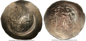 Isaac II Angelus (AD 1185-1195). EL aspron trachy (29mm, 3.79 gm, 5h). NGC MS 4/5 - 4/5. Constantinople. Virgin, nimbate, enthroned facing, holding ni...