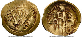 Andronicus II Palaeologus (AD 1282-1328), with Michael IX. AV/EL hyperpyron (25mm, 4.02 gm, 6h). NGC Choice XF 3/5 - 2/5, graffito, brushed. Constanti...