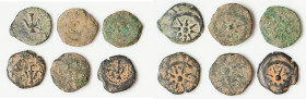 ANCIENT LOTS. Judaea. Hasmoneans. Alexander Jannaeus (103-76 BC). Lot of six (6) AE prutahs. Fair-Fine. Includes: Six Alexander Jannaeus prutahs, vari...