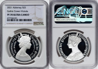 British Dependency. Elizabeth II silver Proof "Gothic Crown - Portrait" 5 Pounds 2021 PR70 Ultra Cameo NGC, Commonwealth mint, KM-Unl. Mintage: 2,500....