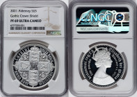 British Dependency. Elizabeth II silver Proof "Gothic Crown - Quartered Arms" 5 Pounds 2021 PR69 Ultra Cameo NGC, Commonwealth mint, KM-Unl. Mintage: ...